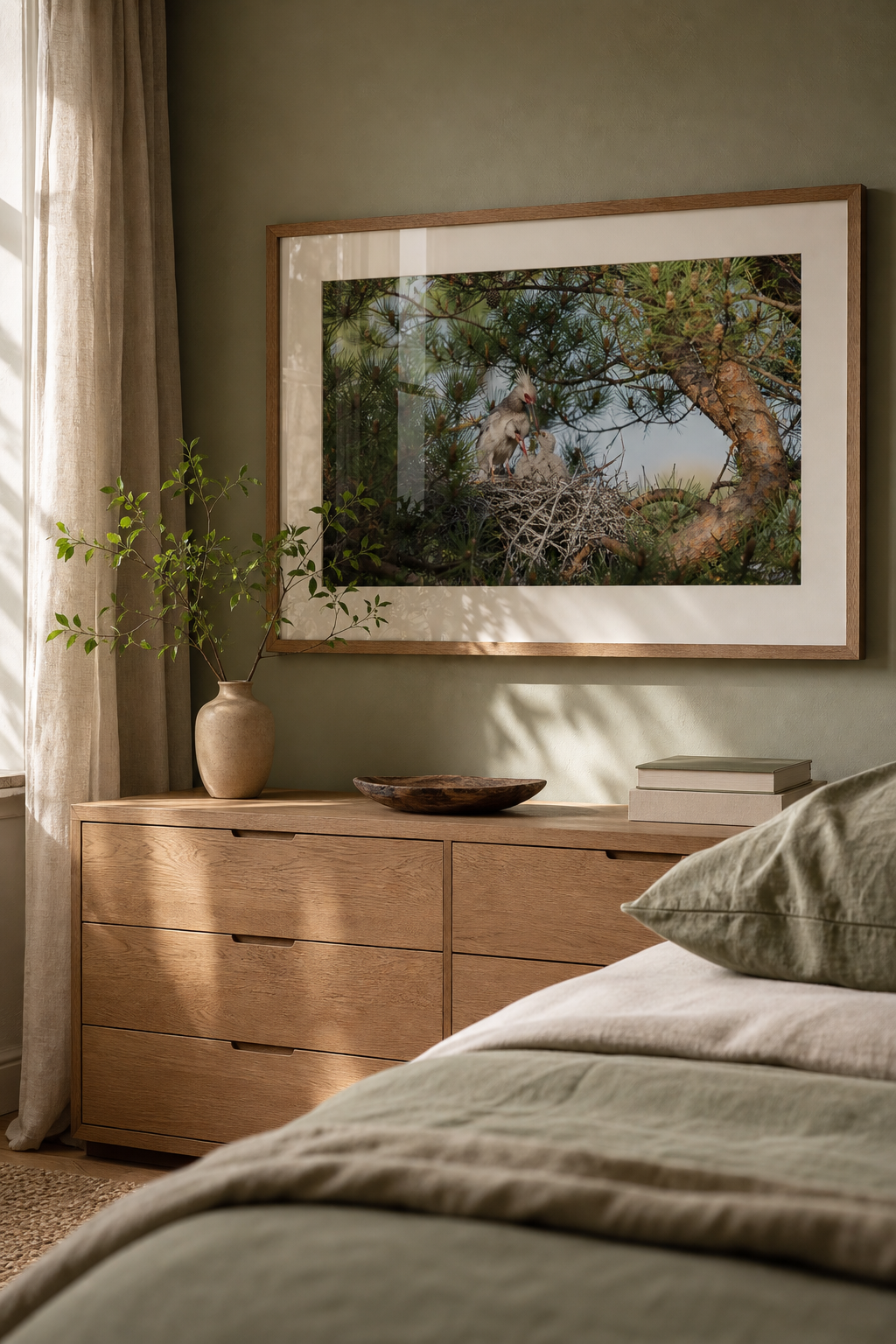 Framed Wild China print in a bright entryway